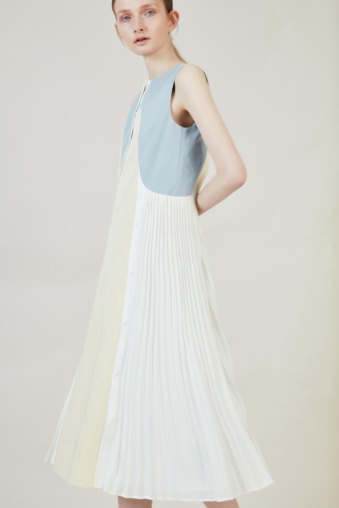 Color Block Dress With Pleats - BLANCORE