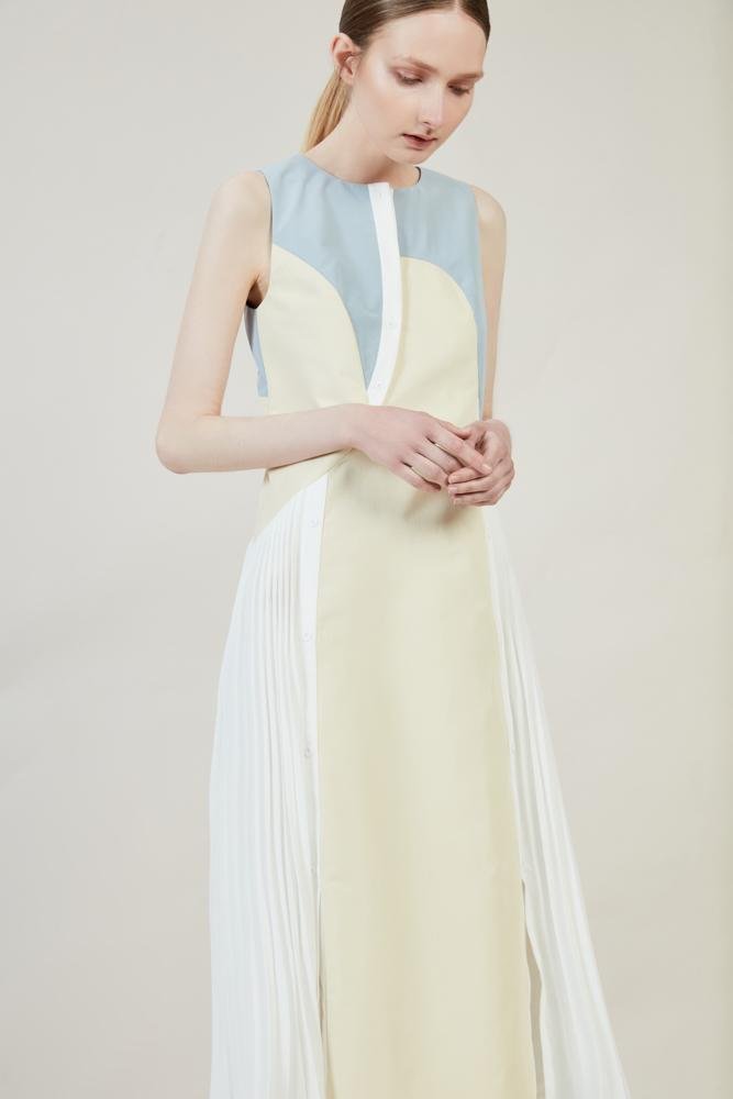 Color Block Dress With Pleats - BLANCORE