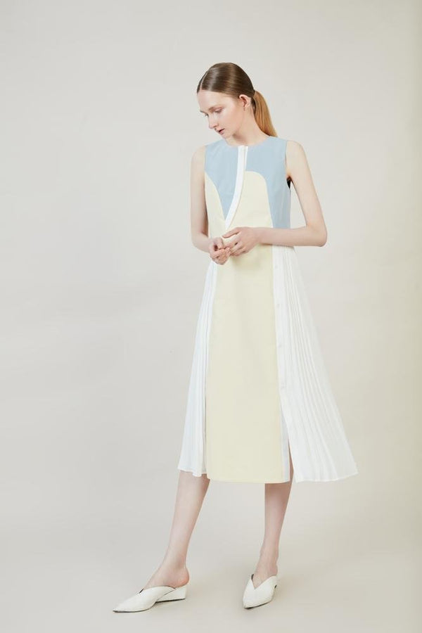 Color Block Dress With Pleats - BLANCORE
