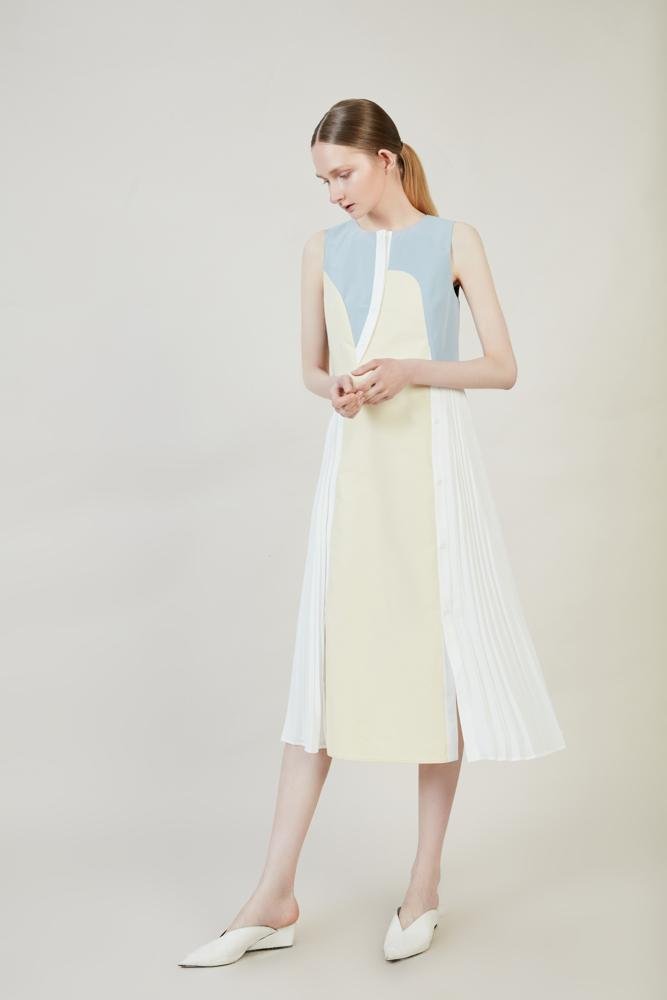 Color Block Dress With Pleats - BLANCORE