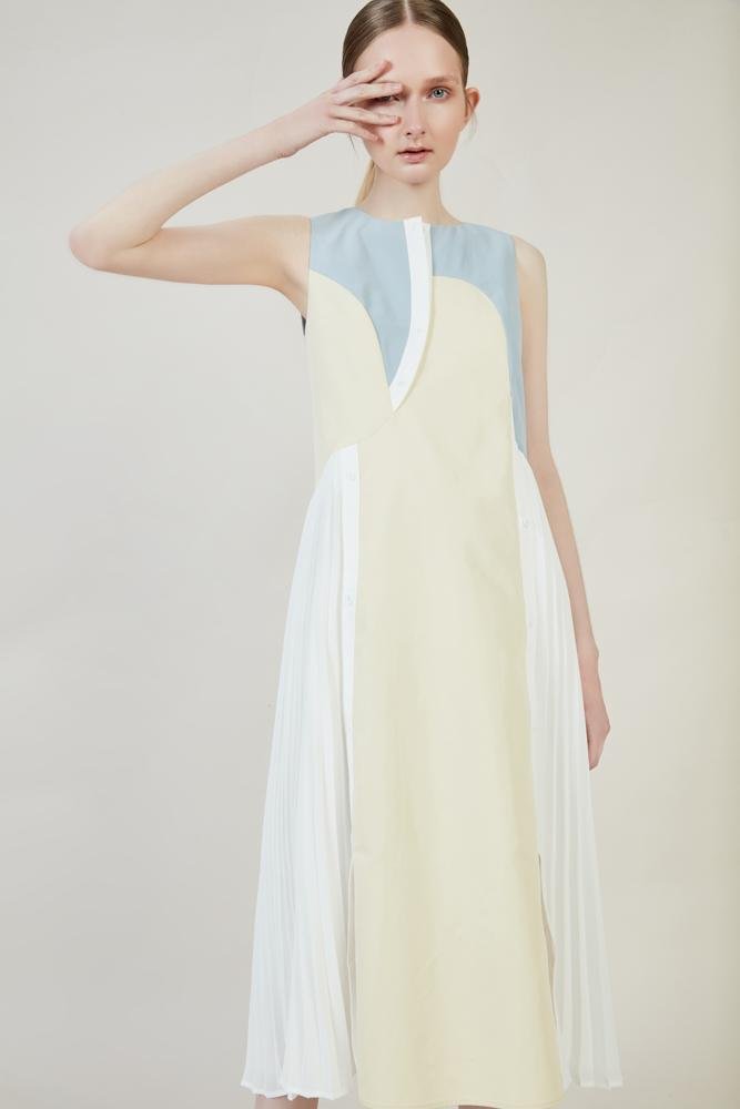 Color Block Dress With Pleats - BLANCORE