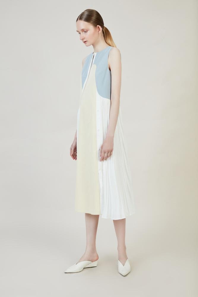 Color Block Dress With Pleats - BLANCORE