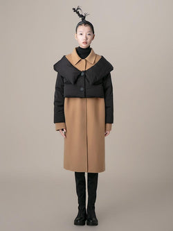 Color Block Overlaying Puffer Detail Coat - BLANCORE