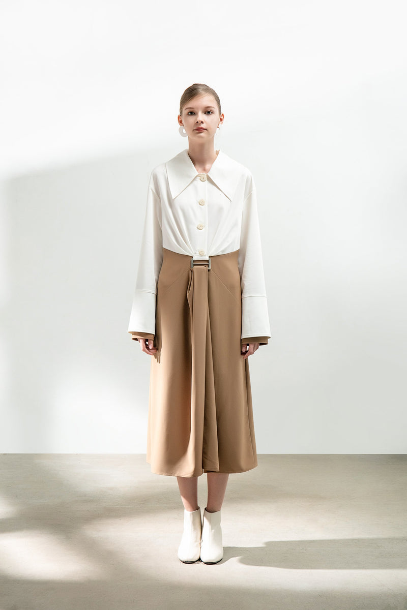 Color Block Shirt Dress - BLANCORE
