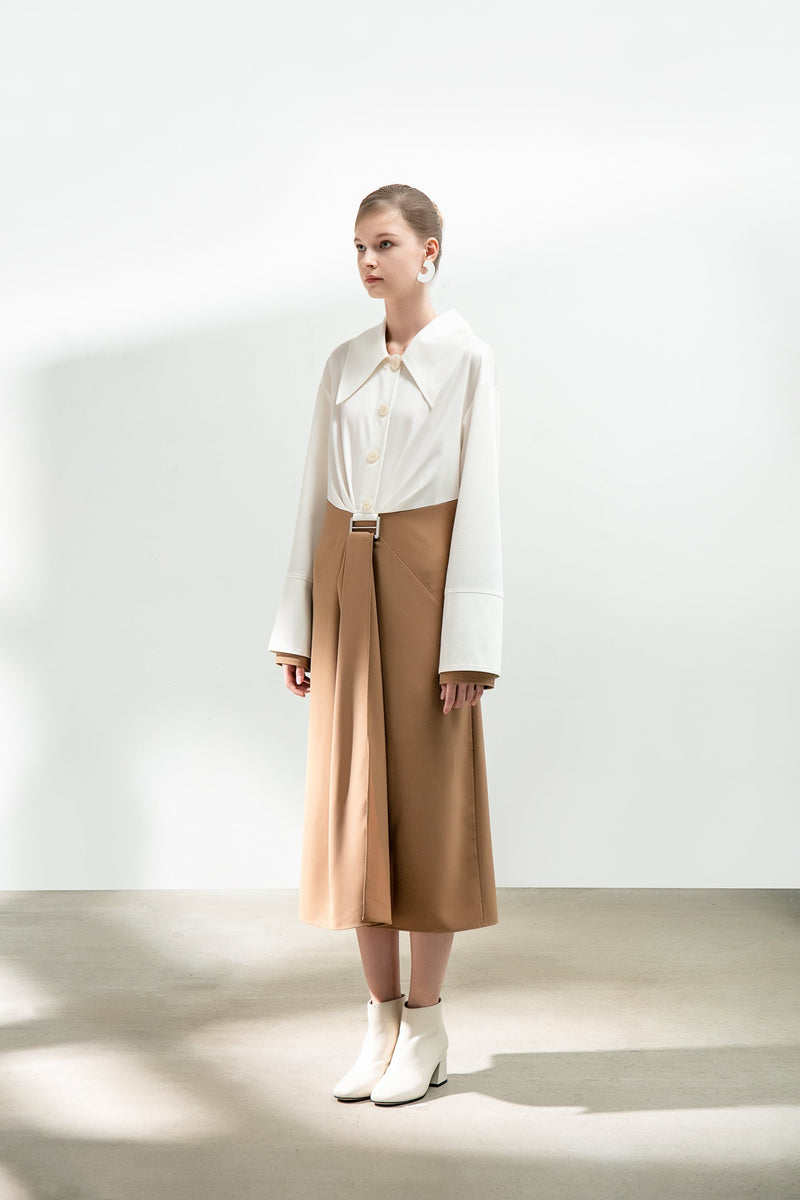 Color Block Shirt Dress - BLANCORE