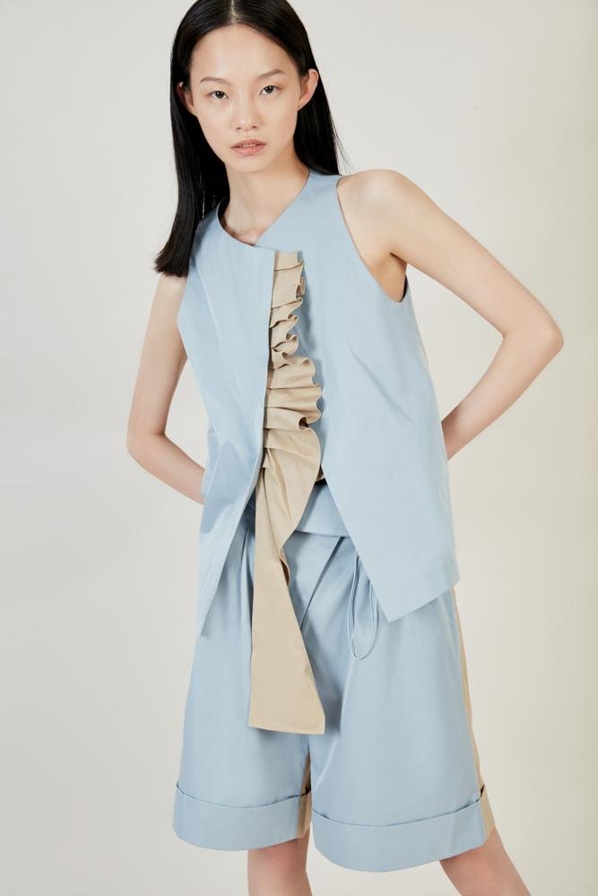 Color Block Vest With Ruffle - BLANCORE