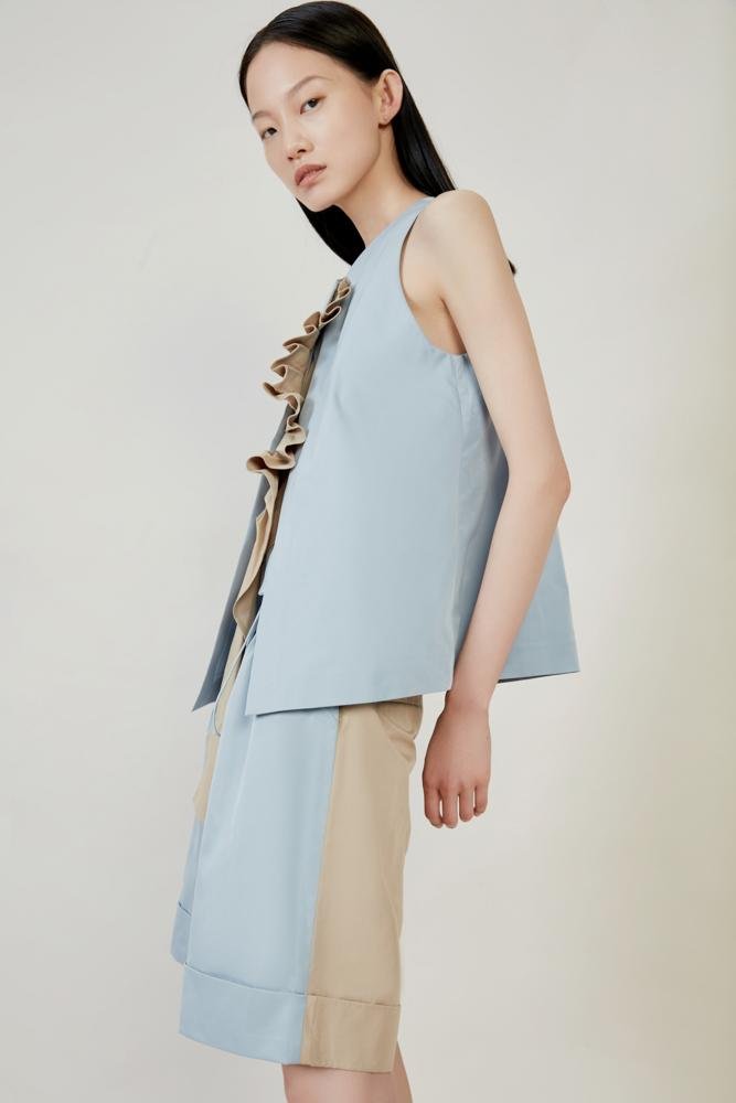Color Block Vest With Ruffle - BLANCORE