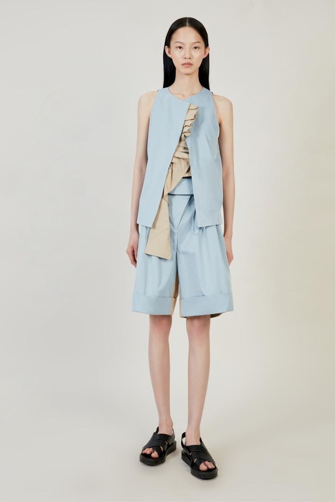 Color Block Vest With Ruffle - BLANCORE