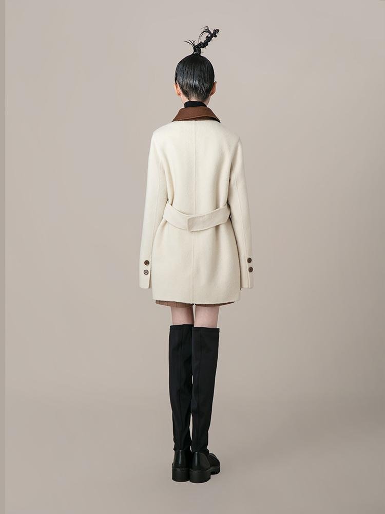 Color Block Wool Blazer With Leather Panel - BLANCORE