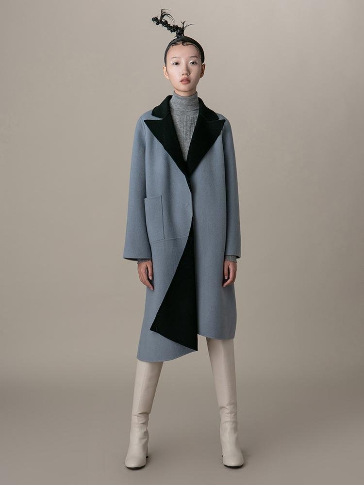 Color Block Wool Coat - BLANCORE