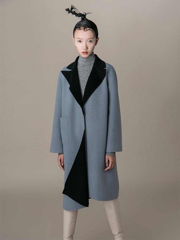 Color Block Wool Coat - BLANCORE