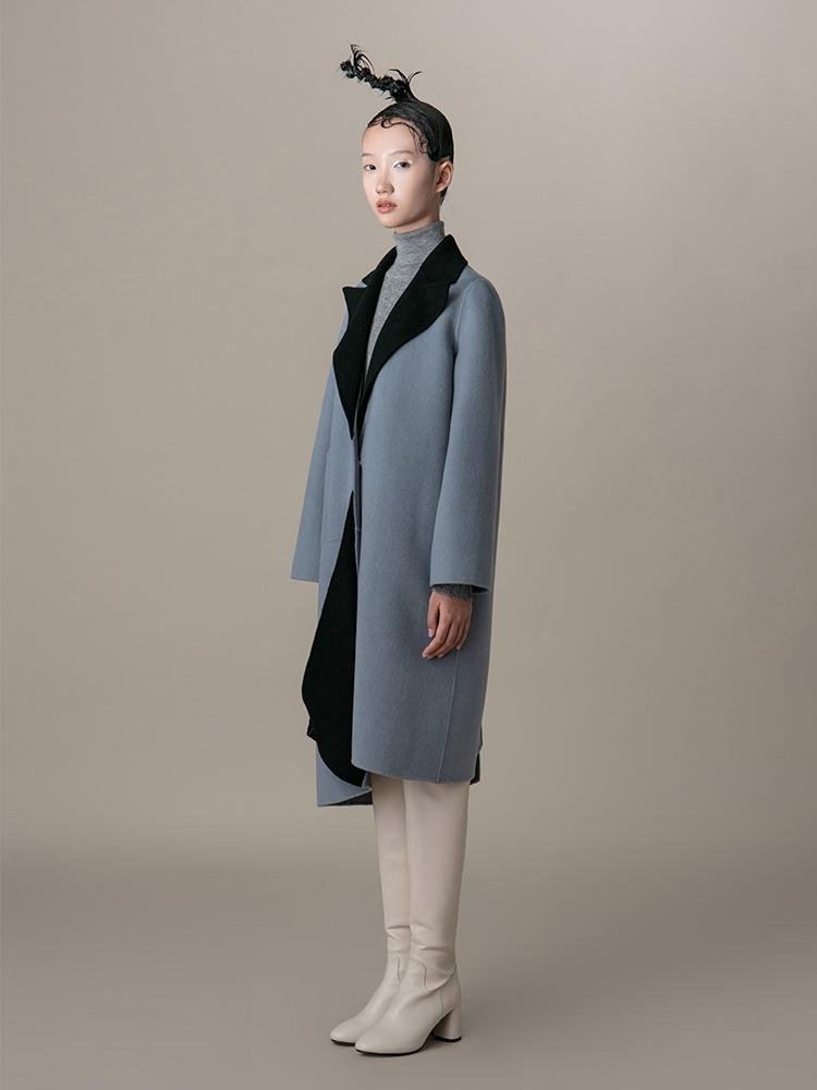 Color Block Wool Coat - BLANCORE