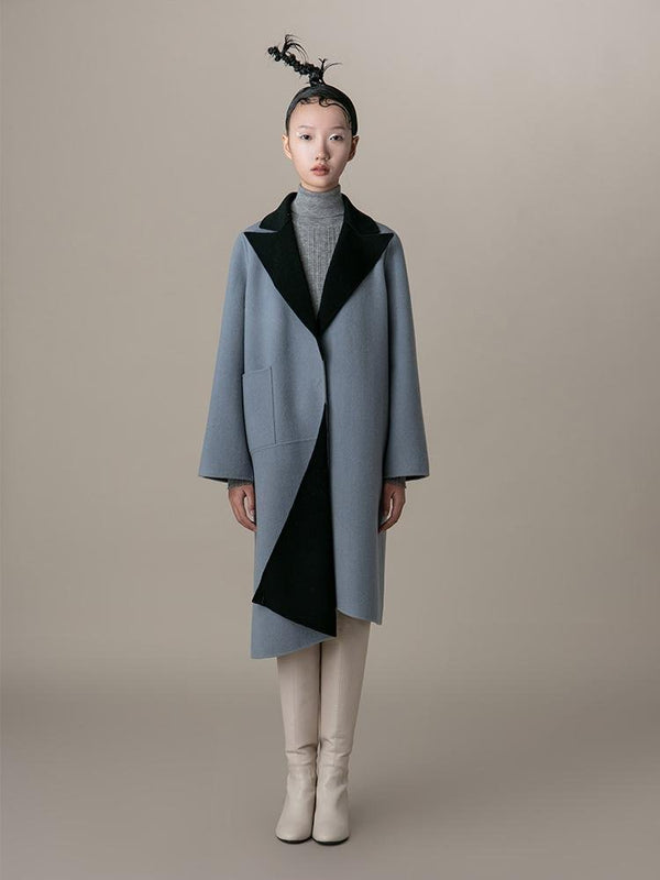 Color Block Wool Coat - BLANCORE
