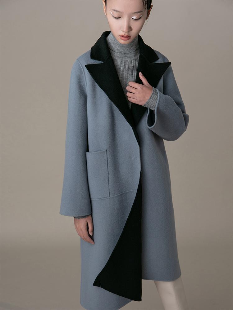 Color Block Wool Coat - BLANCORE