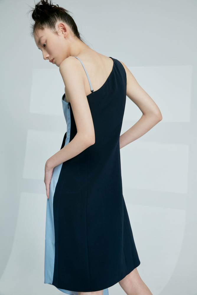 Color Block Wrap Dress With Ruffle - BLANCORE
