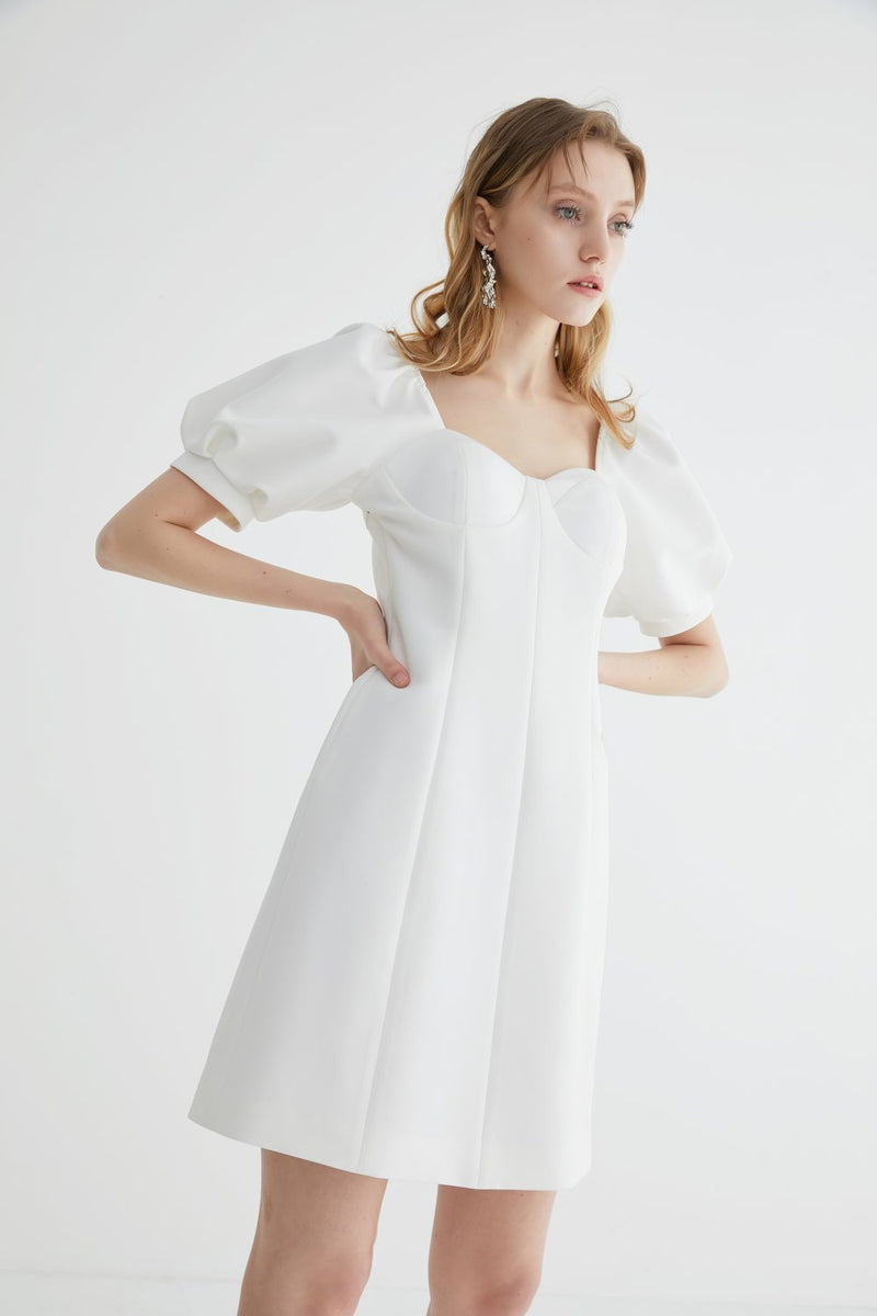 Corset Dress with Puffle Sleeve - BLANCORE