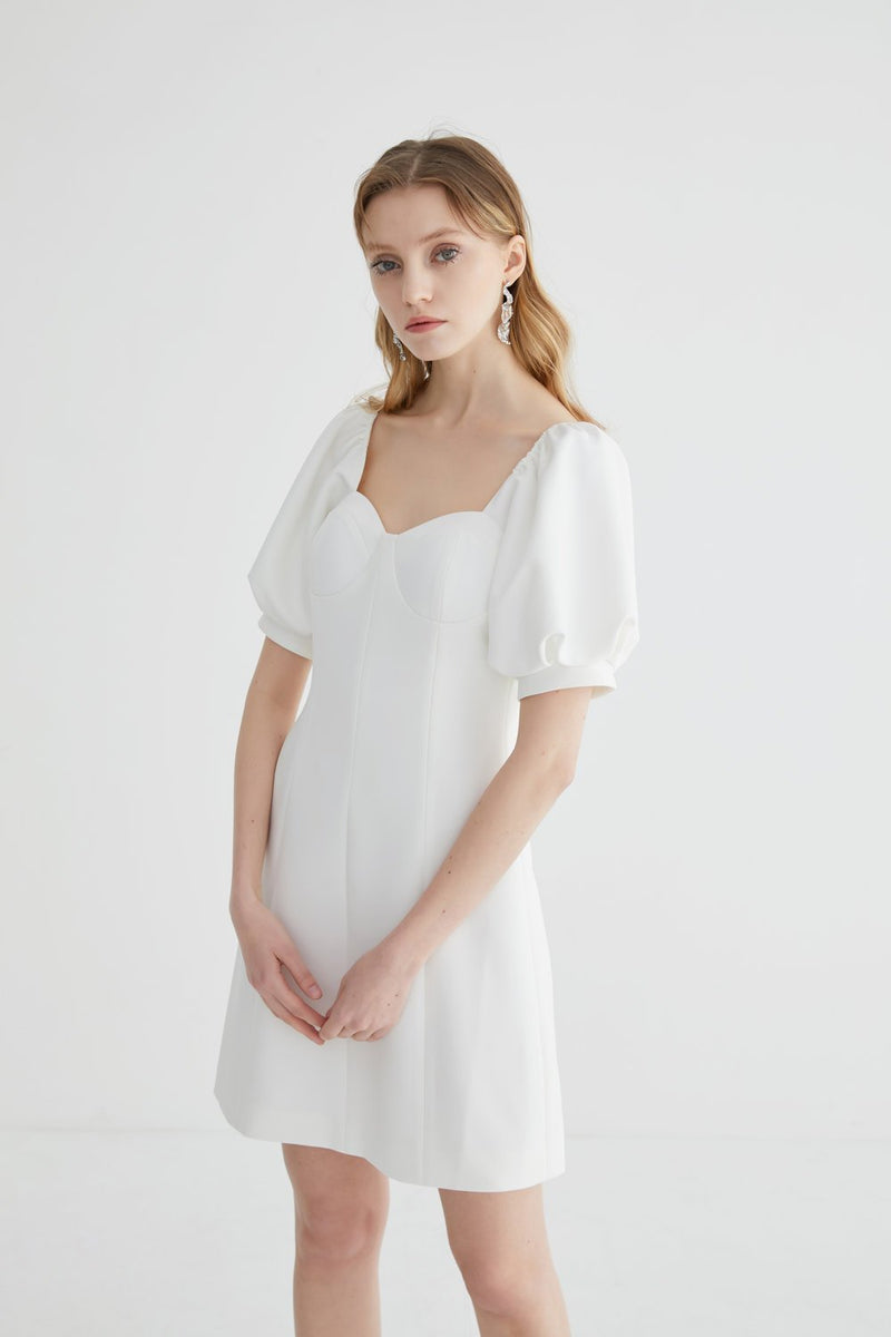 Corset Dress with Puffle Sleeve - BLANCORE