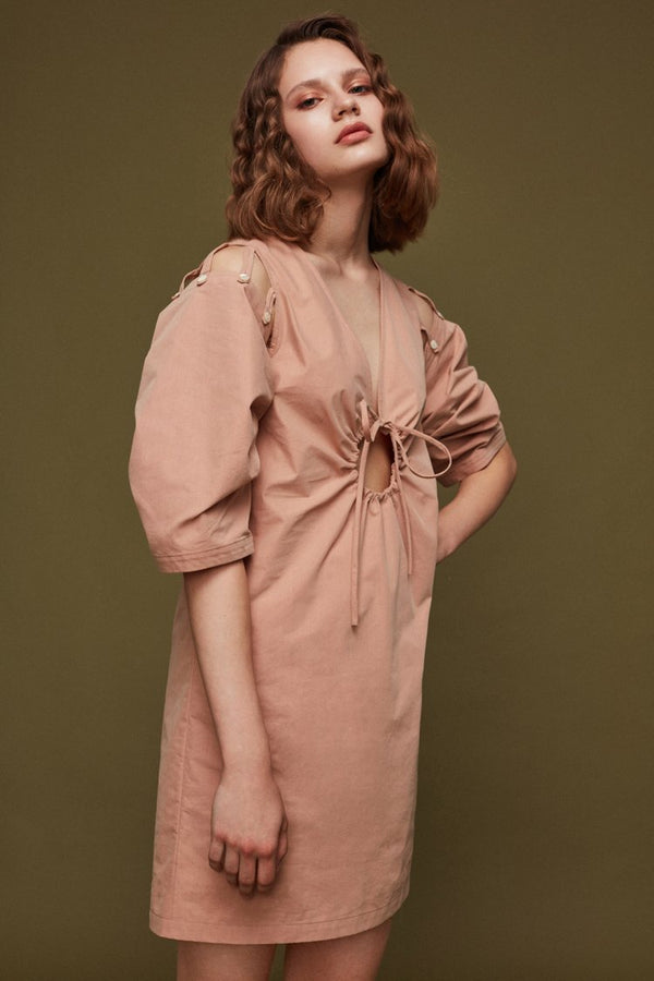 Cutout Dress with Drawstring Detail - BLANCORE