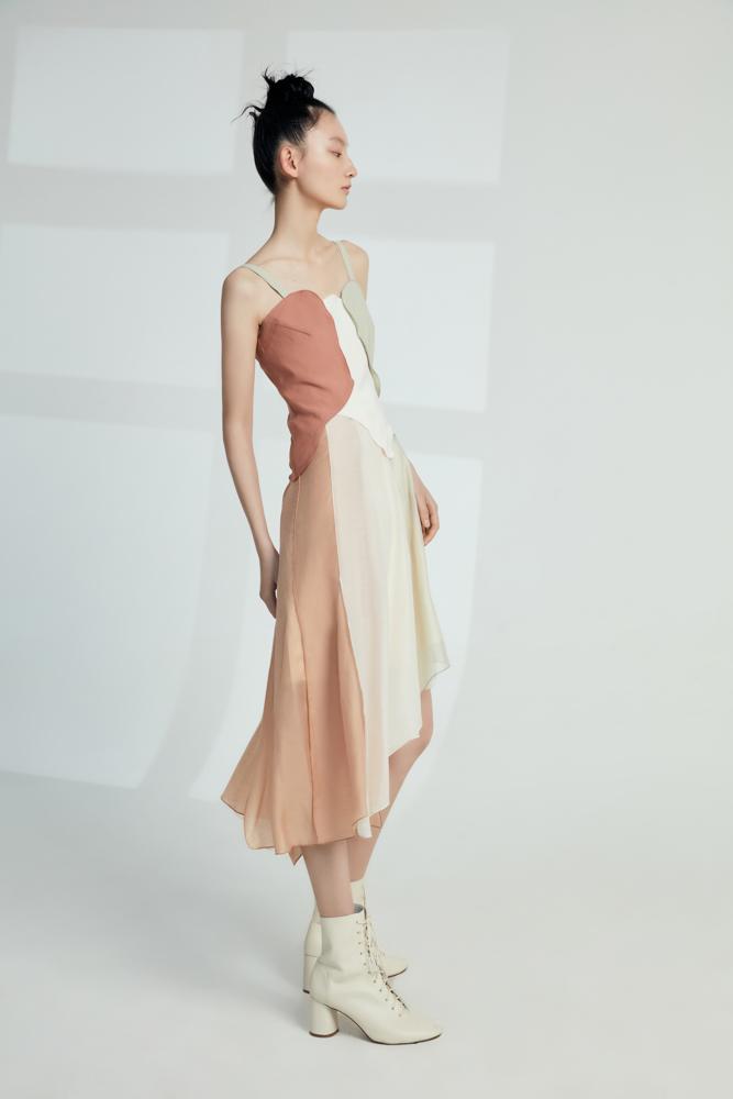D- Color Block Slip Dress - BLANCORE