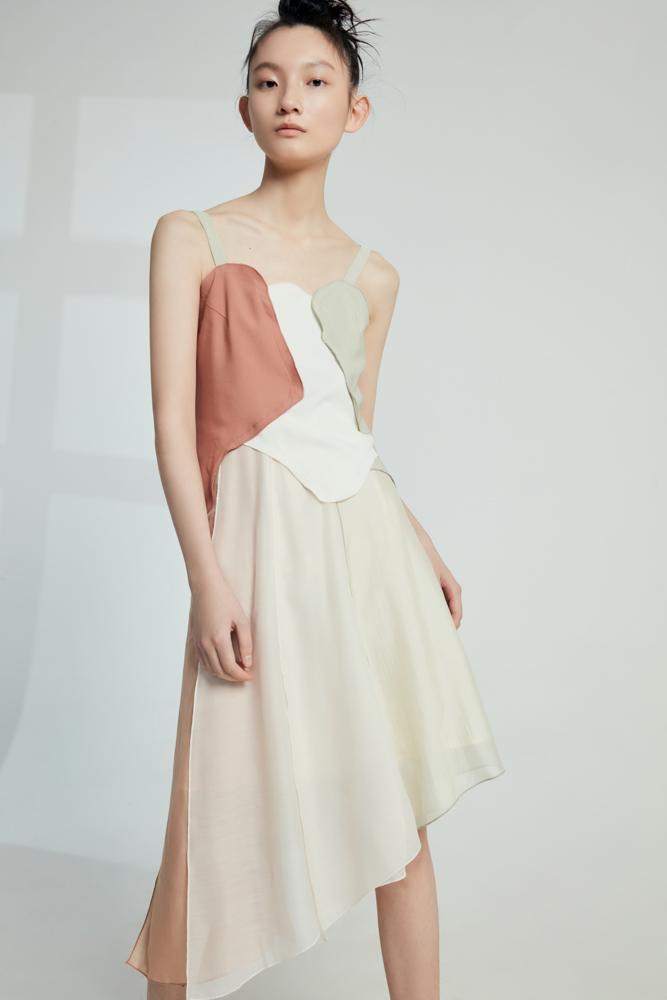 D- Color Block Slip Dress - BLANCORE