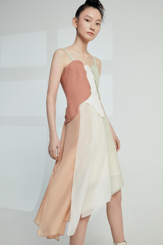 D- Color Block Slip Dress - BLANCORE