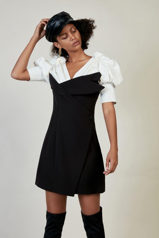 Deconstructed Color Block Ruching Dress - BLANCORE