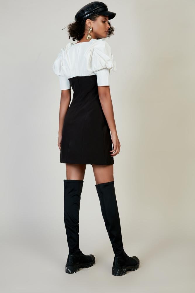 Deconstructed Color Block Ruching Dress - BLANCORE