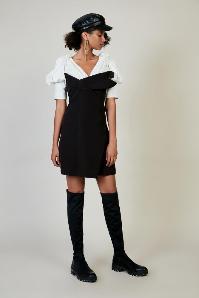 Deconstructed Color Block Ruching Dress - BLANCORE