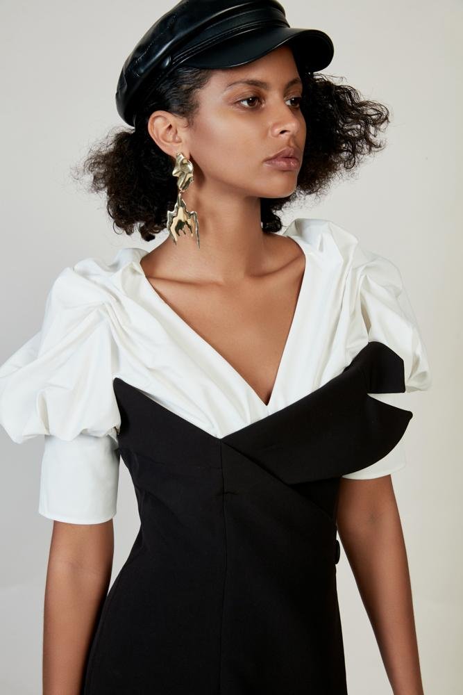 Deconstructed Color Block Ruching Dress - BLANCORE