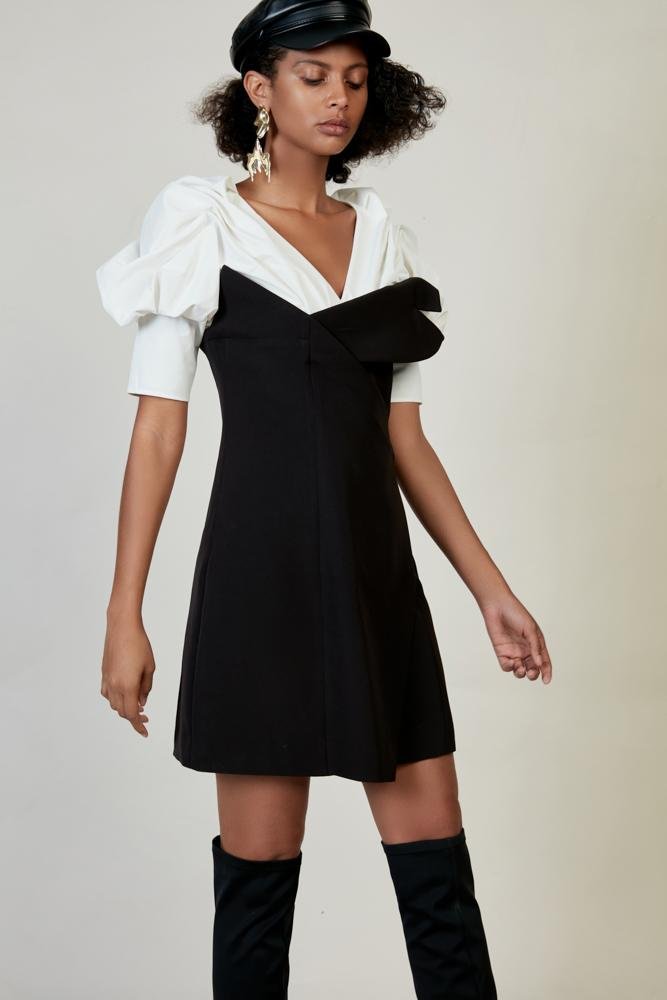 Deconstructed Color Block Ruching Dress - BLANCORE