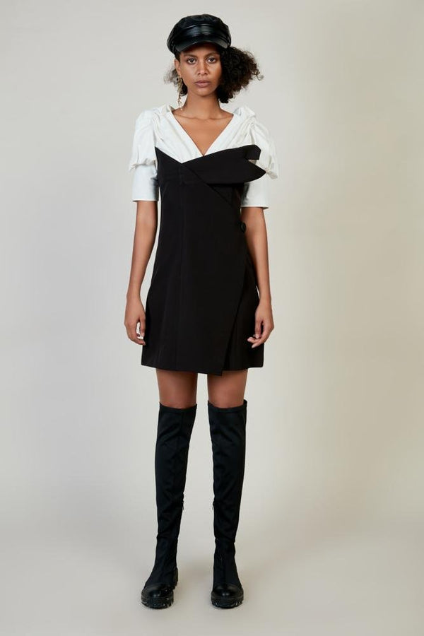 Deconstructed Color Block Ruching Dress - BLANCORE