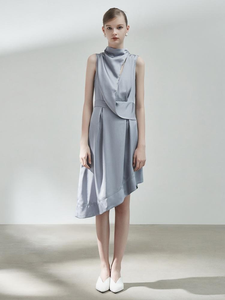 Deconstructed Standing Collar Dress - BLANCORE