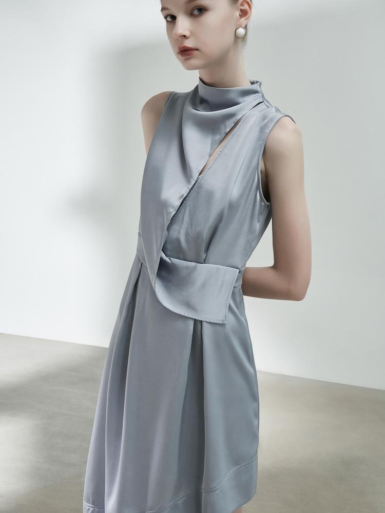 Deconstructed Standing Collar Dress - BLANCORE