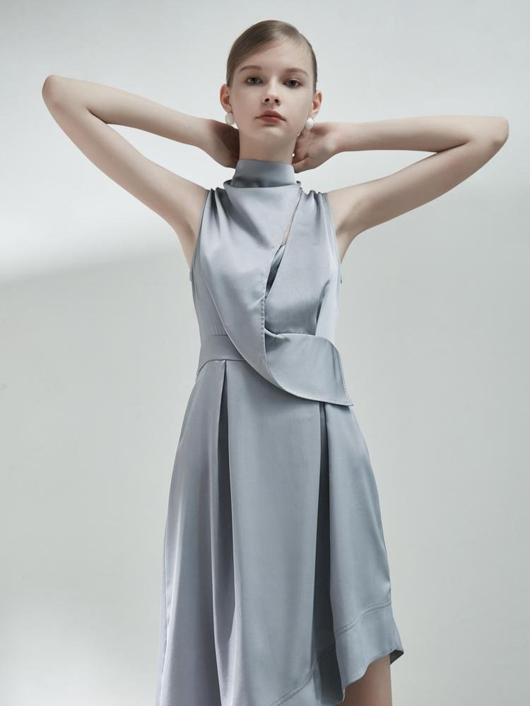 Deconstructed Standing Collar Dress - BLANCORE