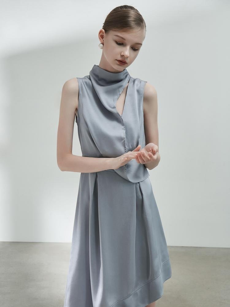 Deconstructed Standing Collar Dress - BLANCORE