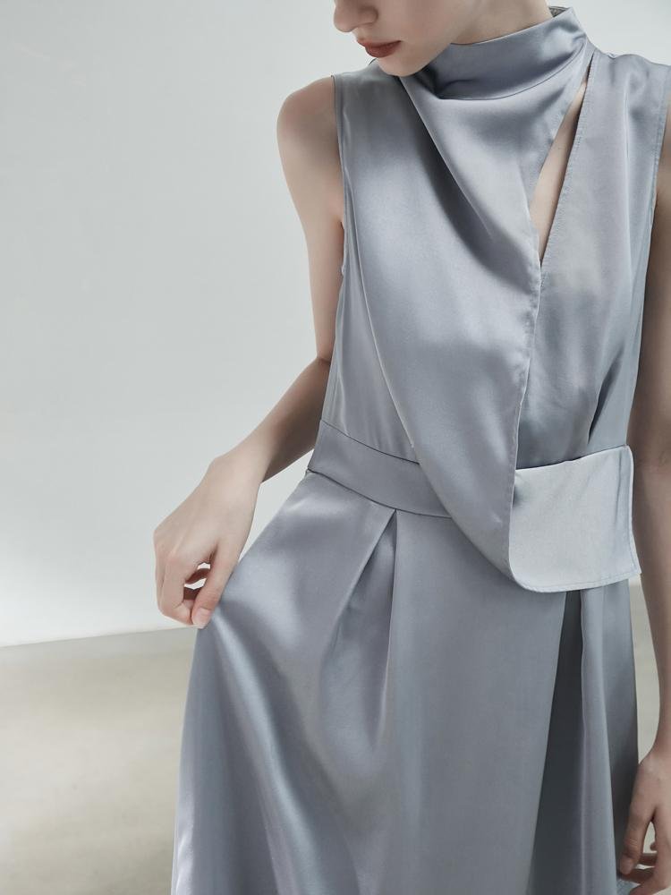 Deconstructed Standing Collar Dress - BLANCORE