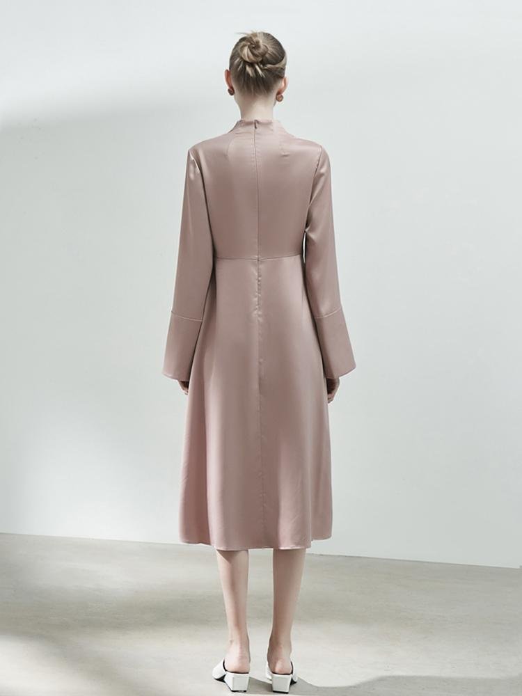 Deconstructed Standing Lapel Satin Split Dress - BLANCORE