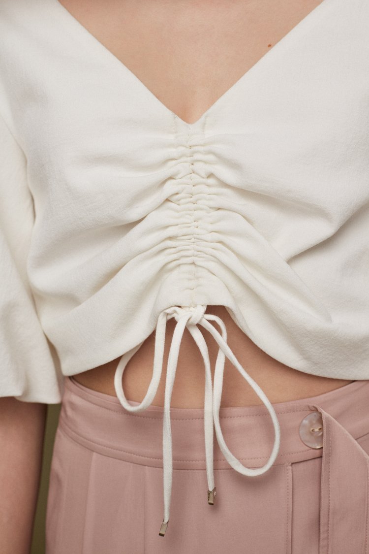 Draped Top with Puff Sleeve - BLANCORE