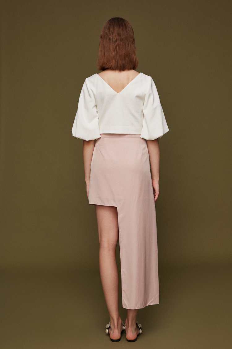 Draped Top with Puff Sleeve - BLANCORE