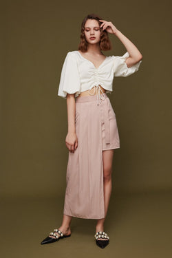 Draped Top with Puff Sleeve - BLANCORE