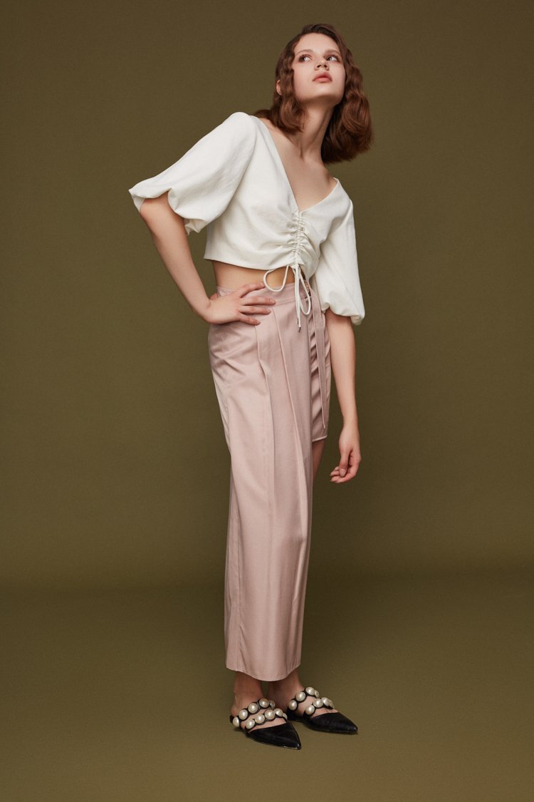Draped Top with Puff Sleeve - BLANCORE