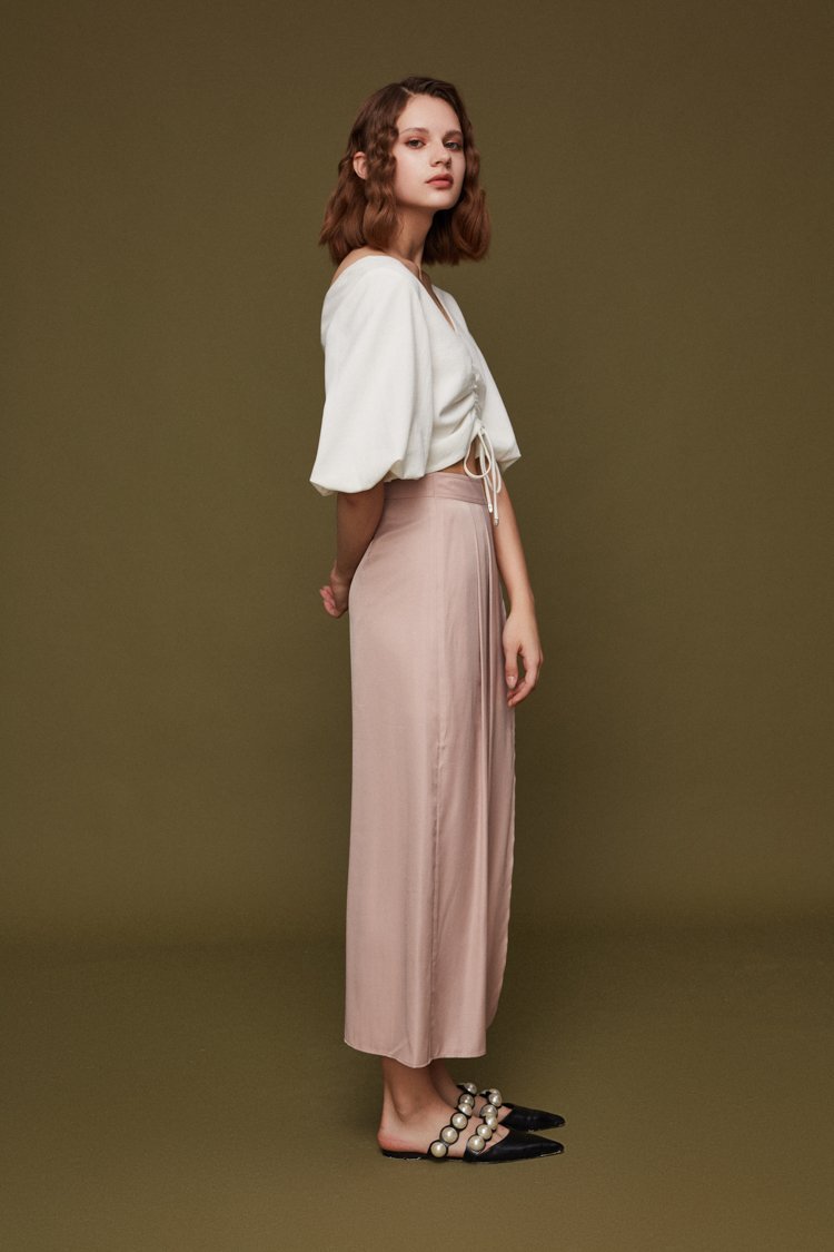 Draped Top with Puff Sleeve - BLANCORE