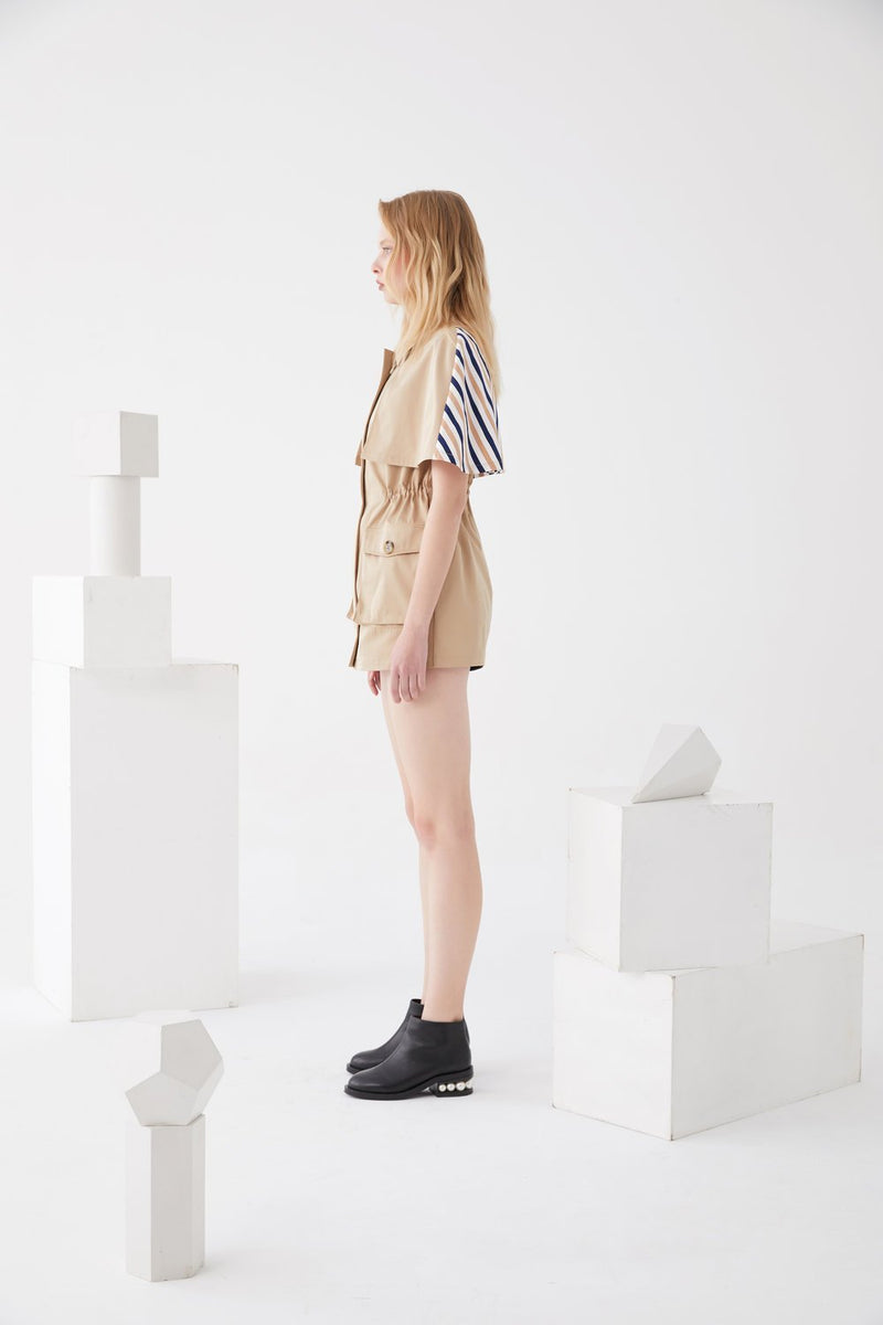 Draw Stripe Top with Cape - BLANCORE