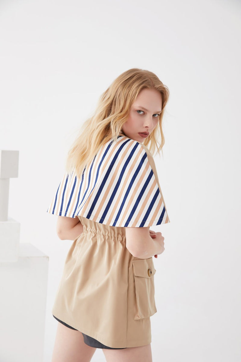 Draw Stripe Top with Cape - BLANCORE