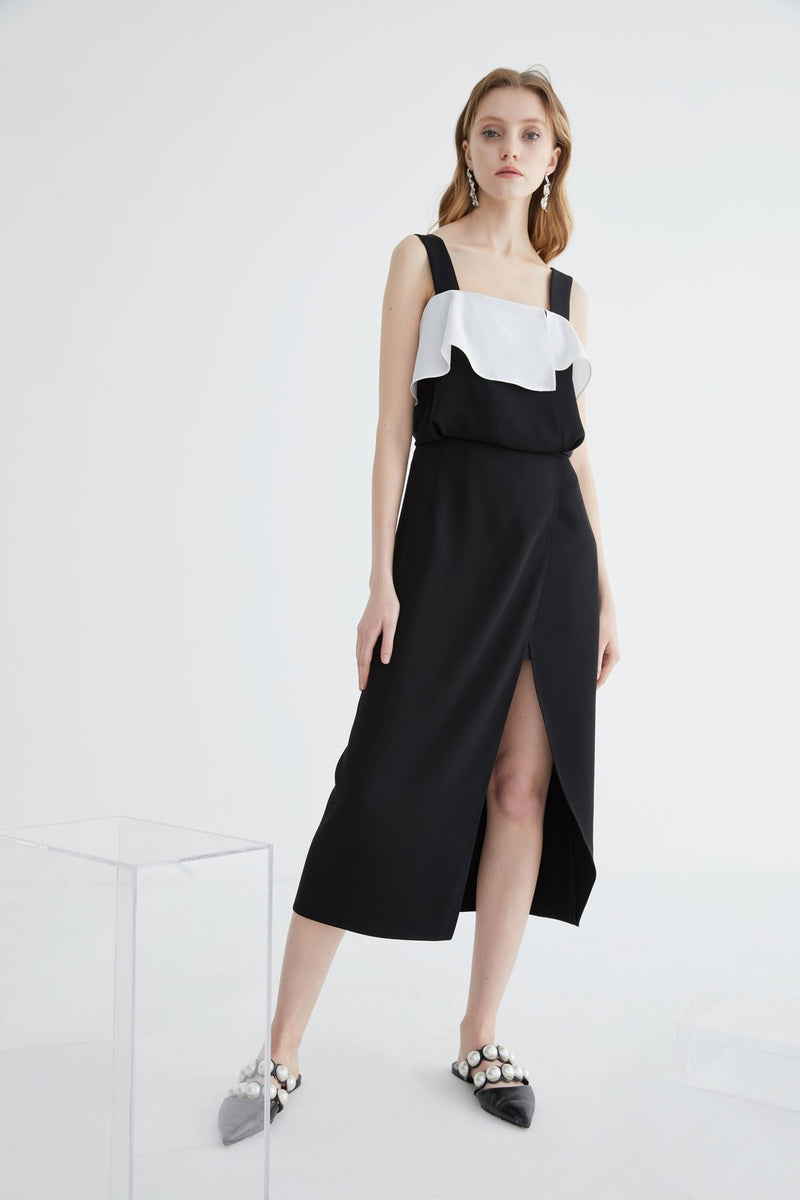 Dress with Color Block Lapel Detail - BLANCORE