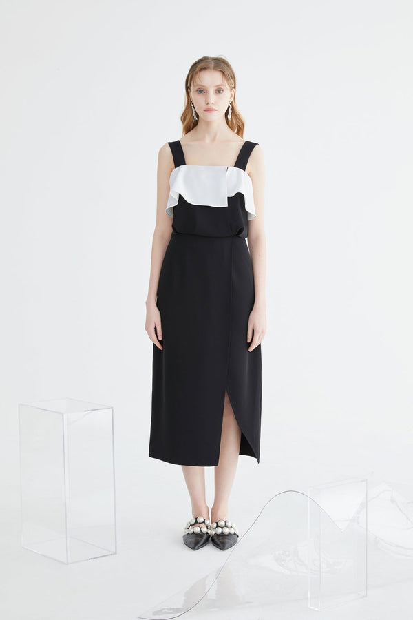 Dress with Color Block Lapel Detail - BLANCORE