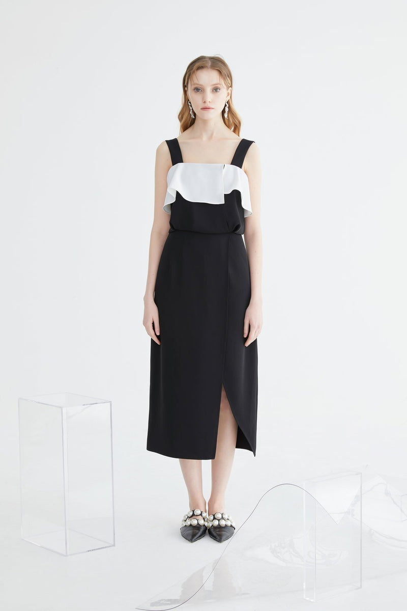 Dress with Color Block Lapel Detail - BLANCORE