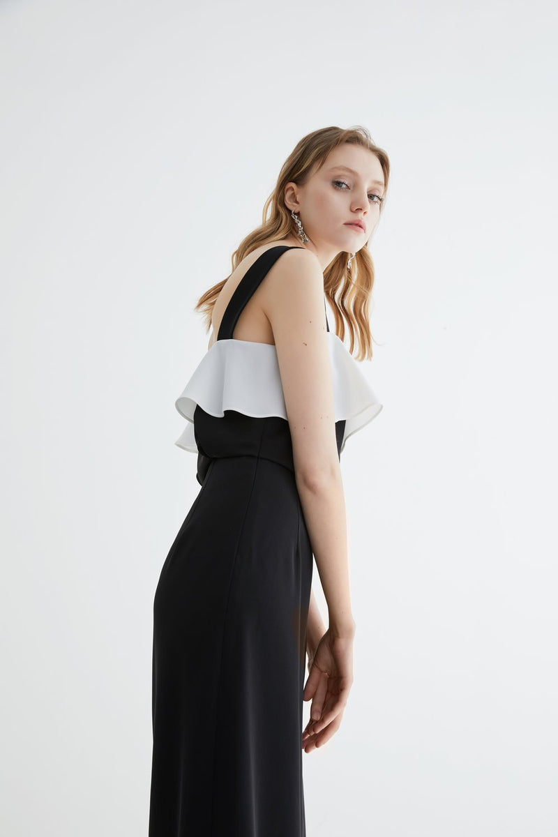 Dress with Color Block Lapel Detail - BLANCORE