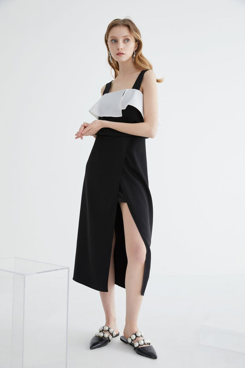 Dress with Color Block Lapel Detail - BLANCORE