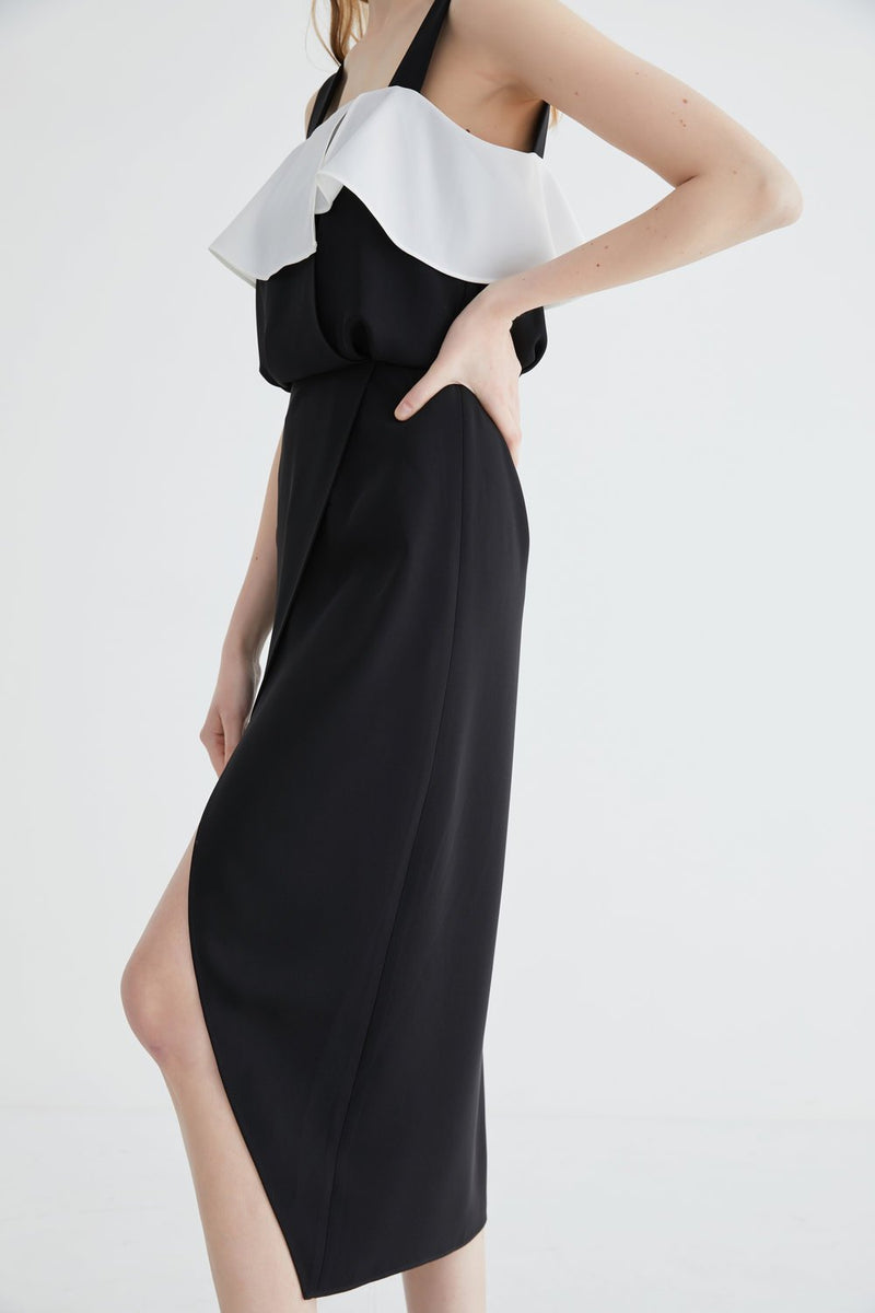 Dress with Color Block Lapel Detail - BLANCORE